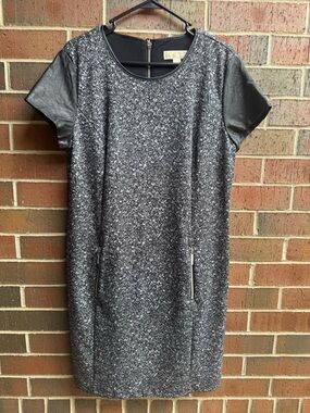 Dress | Michael Kors Leather Sleeve Shift Pockets Zip Size 14